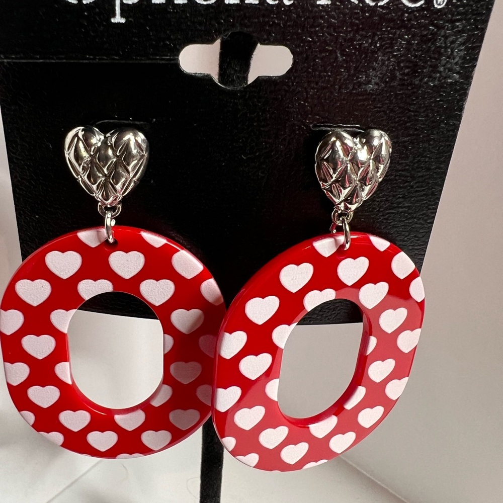 Ophelia Roe Red, White and Silver Heart Pierced Earrings